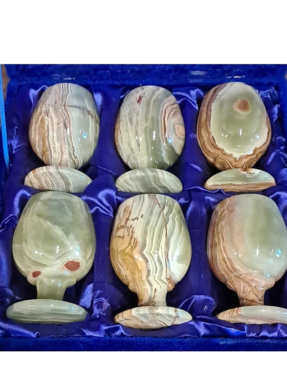Green Onyx Decorative Goblet Set - Polished Stone Accents